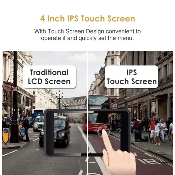 Dual Dash Cam 4” Touch Screen Full HD 1080P W/ Backup Camera & Night Vision New - Picture 3 of 6